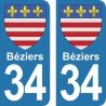 Blason Béziers - Stickers plaque immatriculation 34
