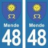 Blason Mende - Stickers plaque immatriculation 48