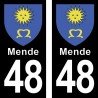 Blason Mende - Stickers plaque immatriculation 48