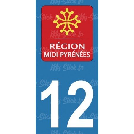 Stickers plaque immatriculation 12 Midi-Pyrénées