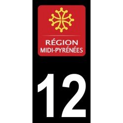 Stickers plaque immatriculation 12 Midi-Pyrénées