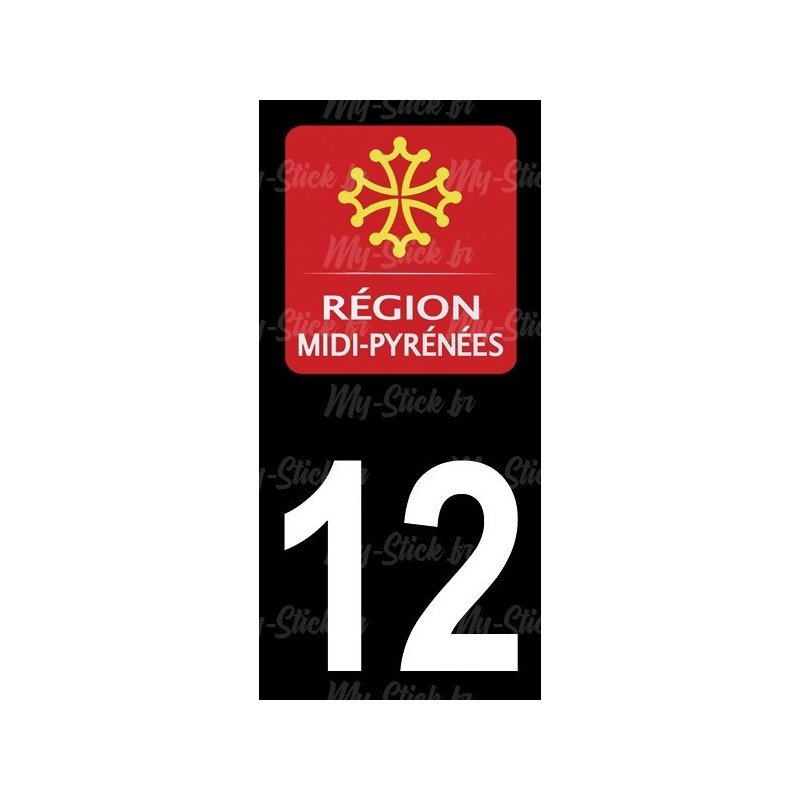 Stickers plaque immatriculation 12 Midi-Pyrénées