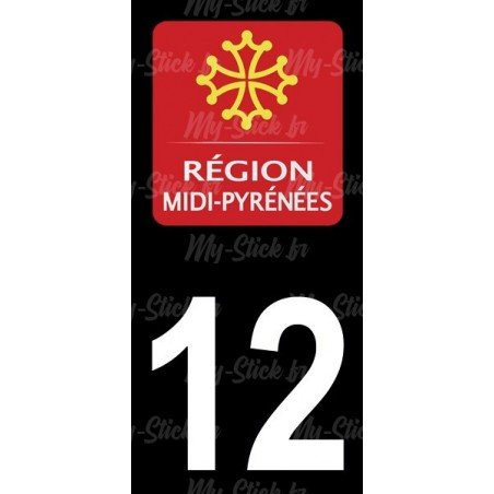 Stickers plaque immatriculation 12 Midi-Pyrénées