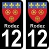 Blason Rodez - Stickers plaque immatriculation 12