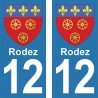 Blason Rodez - Stickers plaque immatriculation 12