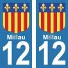 Blason Millau - Stickers plaque immatriculation 12