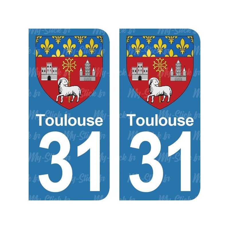 2 Stickers autocollant plaque immatriculation 31 Midi Pyrénées LogoType 