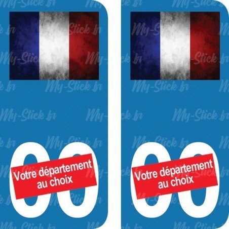 Stickers plaque immatriculation drapeau Français Marbré