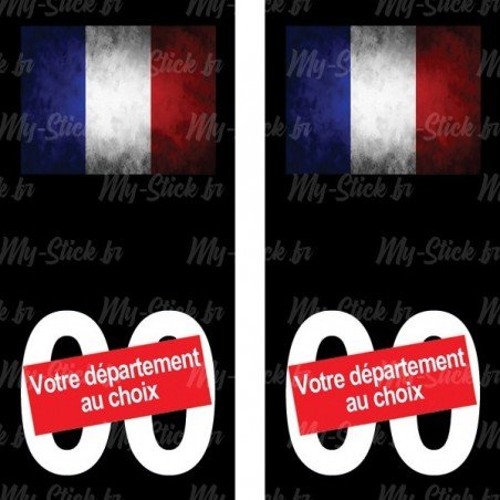 Stickers plaque immatriculation drapeau Français Marbré