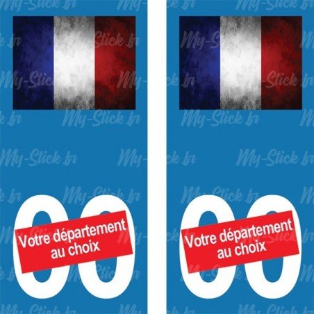 Stickers plaque immatriculation drapeau Français Marbré