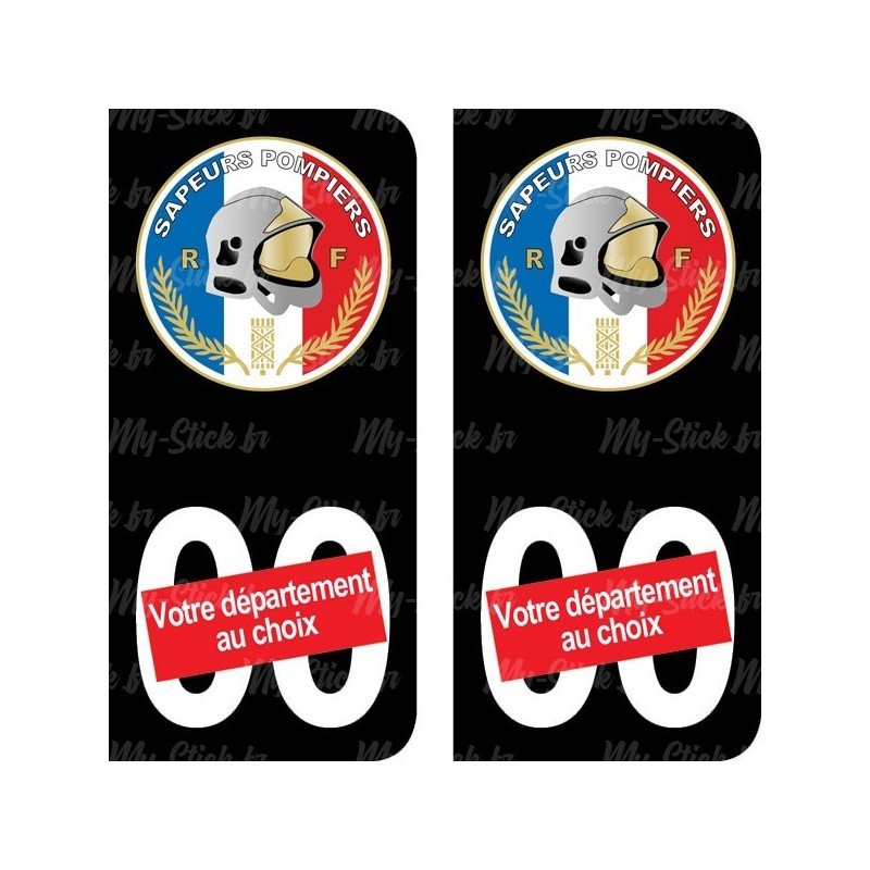 Autocollant plaque immatriculation Pompier drapeau Français