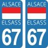 Drapeau Alsace Elsass - Stickers plaque immatriculation 67