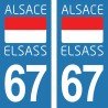 Drapeau Alsace Elsass - Stickers plaque immatriculation 67
