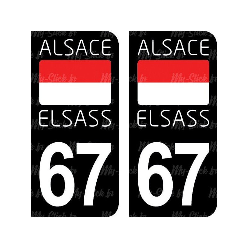 Drapeau Alsace Elsass - Stickers plaque immatriculation 67