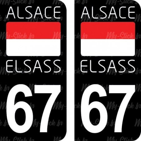 Drapeau Alsace Elsass - Stickers plaque immatriculation 67