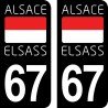 Drapeau Alsace Elsass - Stickers plaque immatriculation 67