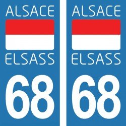 Drapeau Alsace Elsass - Stickers plaque immatriculation 68