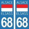 Drapeau Alsace Elsass - Stickers plaque immatriculation 68