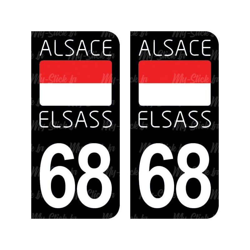 Drapeau Alsace Elsass - Stickers plaque immatriculation 68