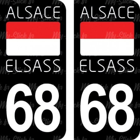 Drapeau Alsace Elsass - Stickers plaque immatriculation 68