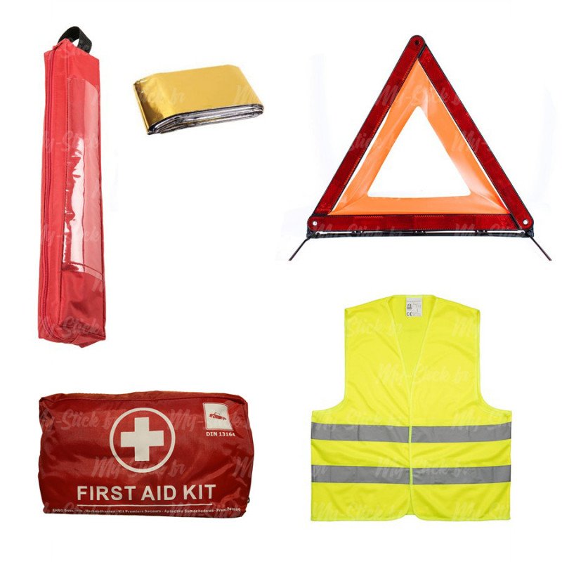 Kit de sécurité Triangle de signalisation - Gilet jaune réfléchissant  - Couverture de survie