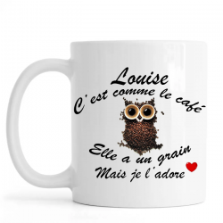 Mug personnalisé avec prénom féminin recto-verso "c'est comme le café"