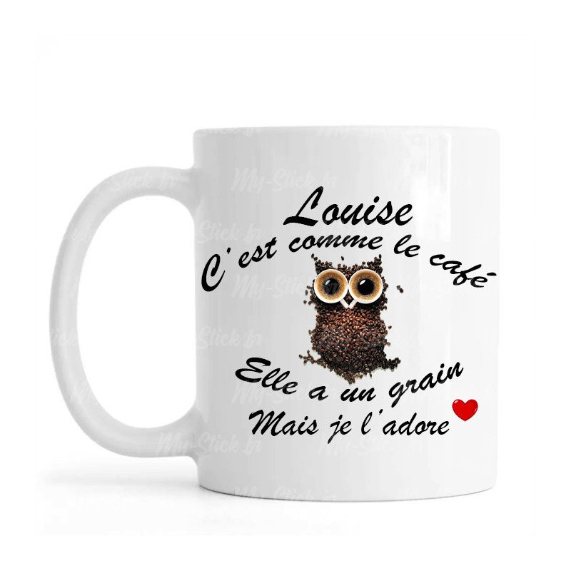 Mug personnalisé avec prénom féminin recto-verso "c'est comme le café"