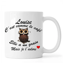 Mug personnalisé avec prénom féminin recto-verso "c'est comme le café"