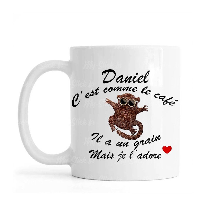 Mug personnalisé avec prénom masculin recto-verso "c'est comme le café"