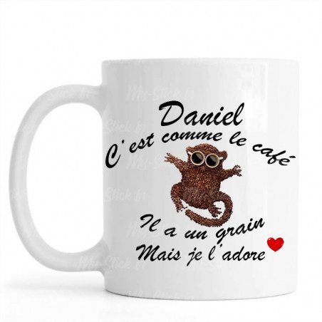 Mug personnalisé avec prénom masculin recto-verso "c'est comme le café"