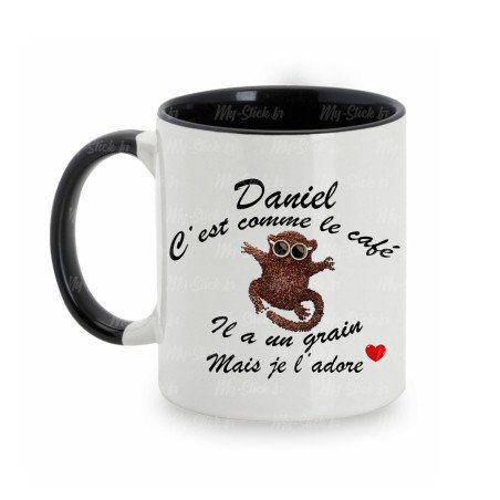 Mug personnalisé avec prénom masculin recto-verso "c'est comme le café"