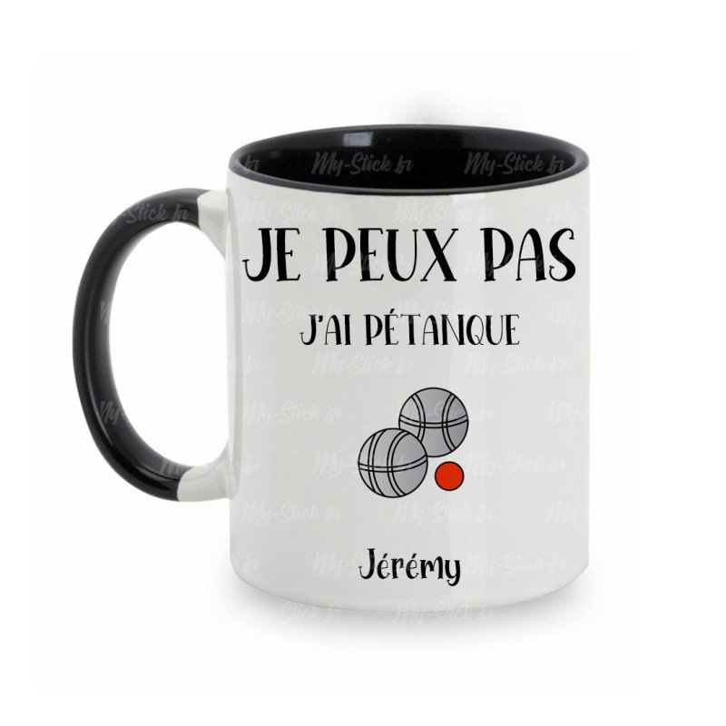 Mug personnalisé Je peux pas j'ai Pétanque avec prénom