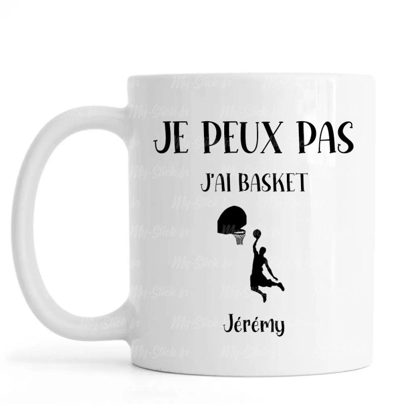 Mug personnalisé joueur en détente Je peux pas j'ai Basket avec prénom