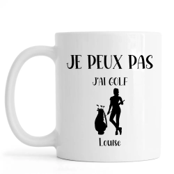 Mug Golfeuse silhouette féminine personnalisé Je peux pas j'ai Golf avec prénom