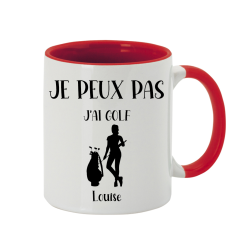 Mug Golfeuse silhouette féminine personnalisé Je peux pas j'ai Golf avec prénom