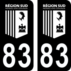 Stickers plaque immatriculation 83 Sud en noir et blanc