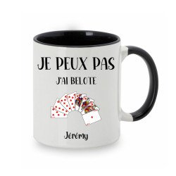 Mug personnalisé Je peux pas j'ai Belote avec prénom