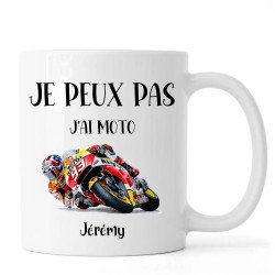 Mug personnalisé Je peux pas j'ai Moto avec prénom