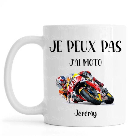 Mug personnalisé Je peux pas j'ai Moto avec prénom