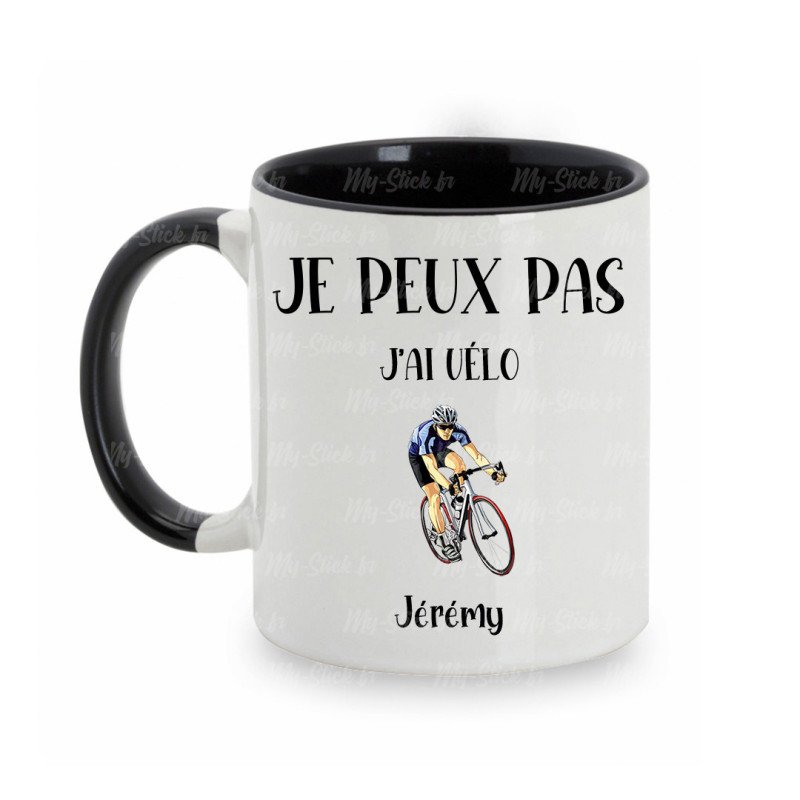 Mug personnalisé Je peux pas j'ai Vélo avec prénom