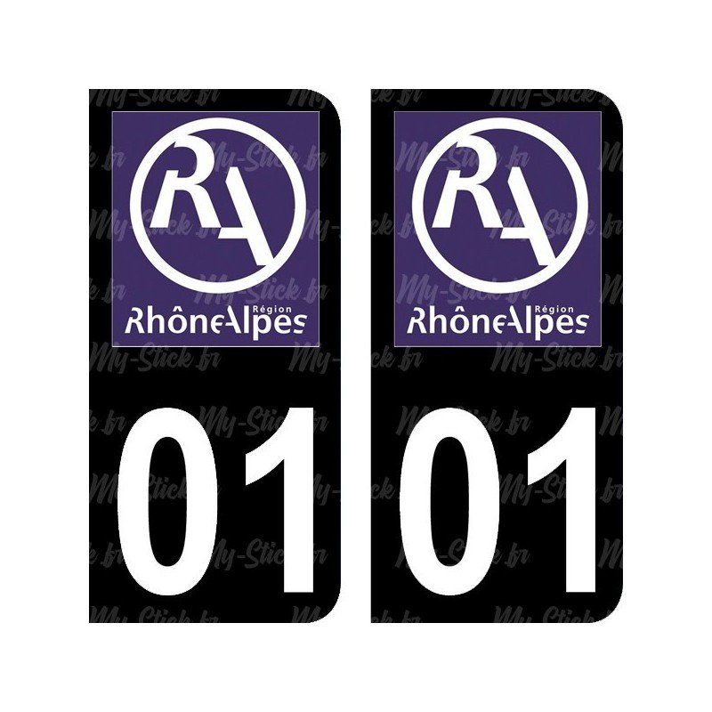 Stickers plaque immatriculation 01 ancienne région logo RA