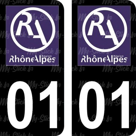 Stickers plaque immatriculation 01 ancienne région logo RA