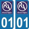 Stickers plaque immatriculation 01 ancienne région logo RA