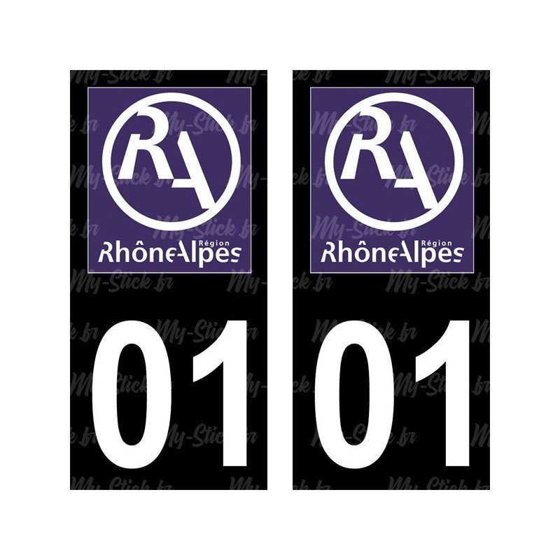 Stickers plaque immatriculation 01 ancienne région logo RA