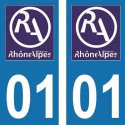 Stickers plaque immatriculation 01 ancienne région logo RA