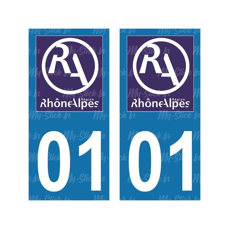Stickers plaque immatriculation 01 ancienne région logo RA