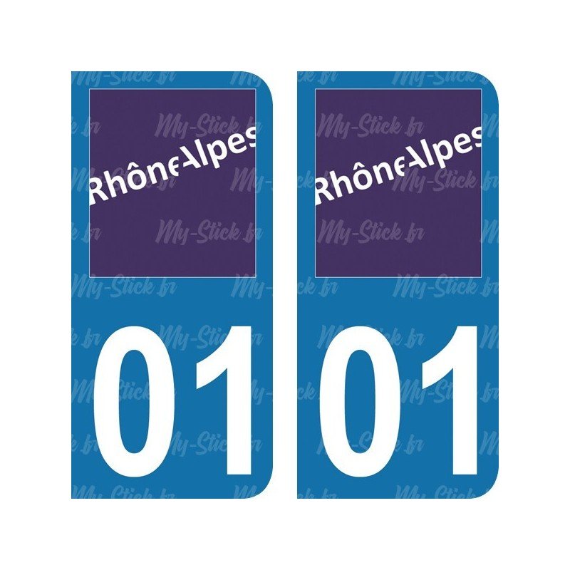 Stickers plaque immatriculation 01 Rhône-Alpes