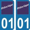 Stickers plaque immatriculation 01 Rhône-Alpes