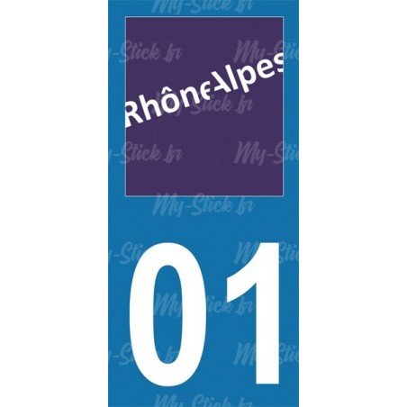 Stickers plaque immatriculation 01 Rhône-Alpes