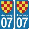 Blason Annonay - Stickers plaque immatriculation 07